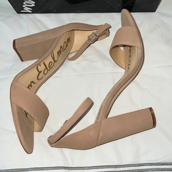 Sam Edelman Yaro Oatmeal suede ankle strap sandals block heels Sz 10 1/2 M new - Picture 10 of 14